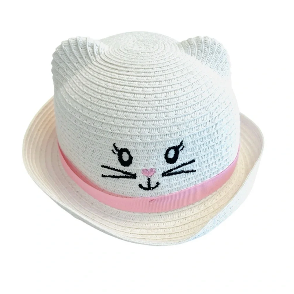 NWOT The Children's Place White Cat Hat with Pink Band Baby Girl 0-6 Months